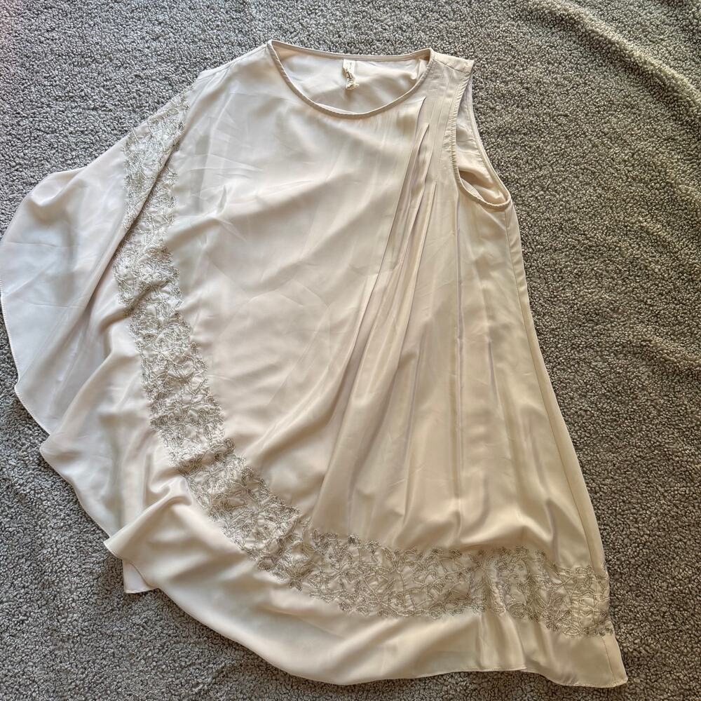 Free People Brighten Your Day Beaded Cream Flowy One Shoulder Dress Size XS